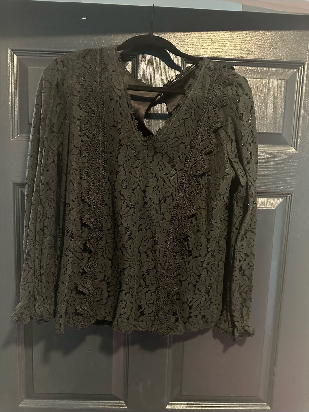 Cupshe Olive Lace V-Neck Long Sleeve Top